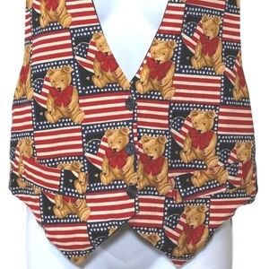 Vintage 90s Vest Womens Medium Teddy Bear Patriotic American Flag Mom Vibes
